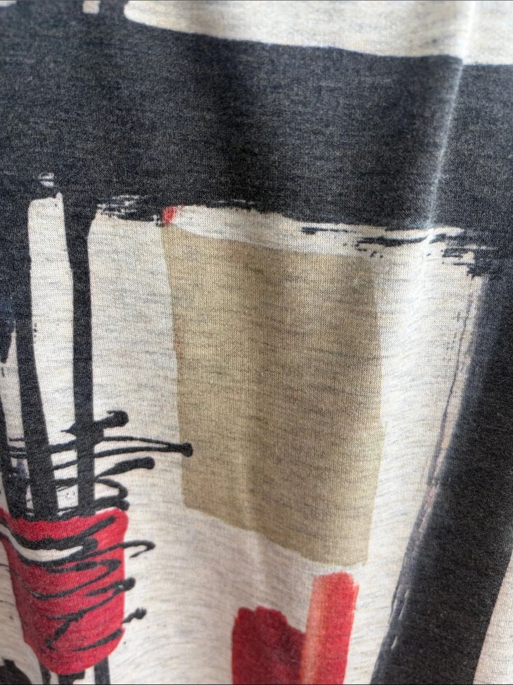 Women’s Abstract Print Crewneck Pullover - Gray with Brick Red & Black Accents